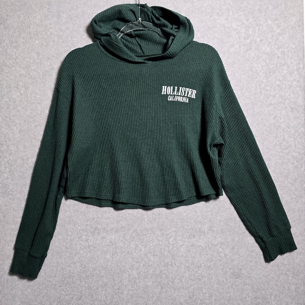 Hollister California Womens Size XS Crop Top Green Hoodie Lightweight Activewear